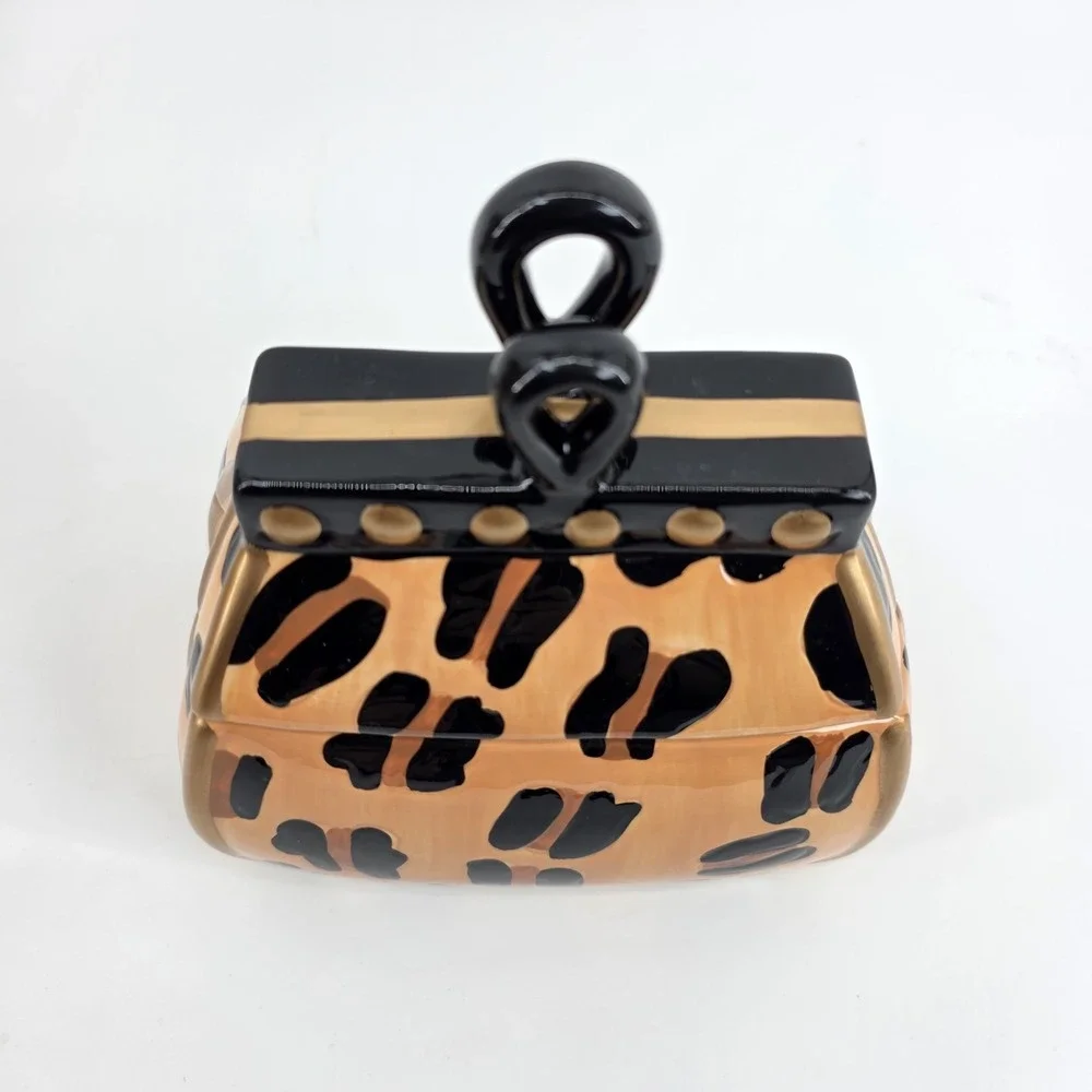 David's Cookies Jar Leapord Print Handbag Black Orange Cookie Jar #BL-4217s New